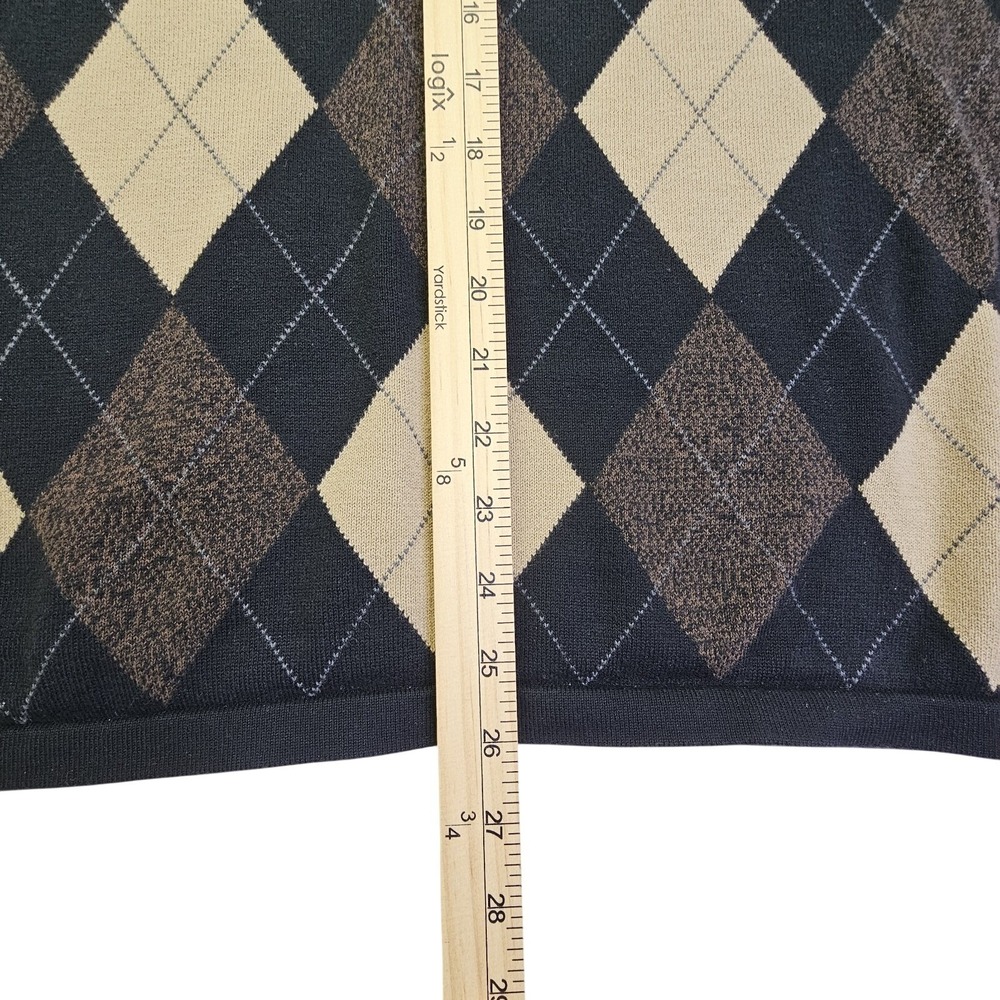 Dockers Mens XL Argyle Crewneck Sweater Black Tan Brown 100% Cotton Pullover - Picture 5 of 9